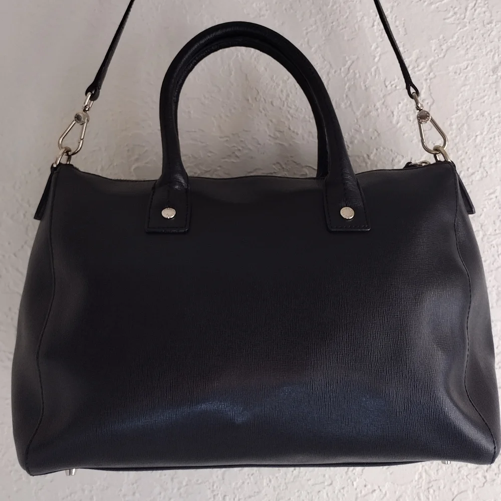 Furla Linda Medium Leather Black And Gold Satchel Bag